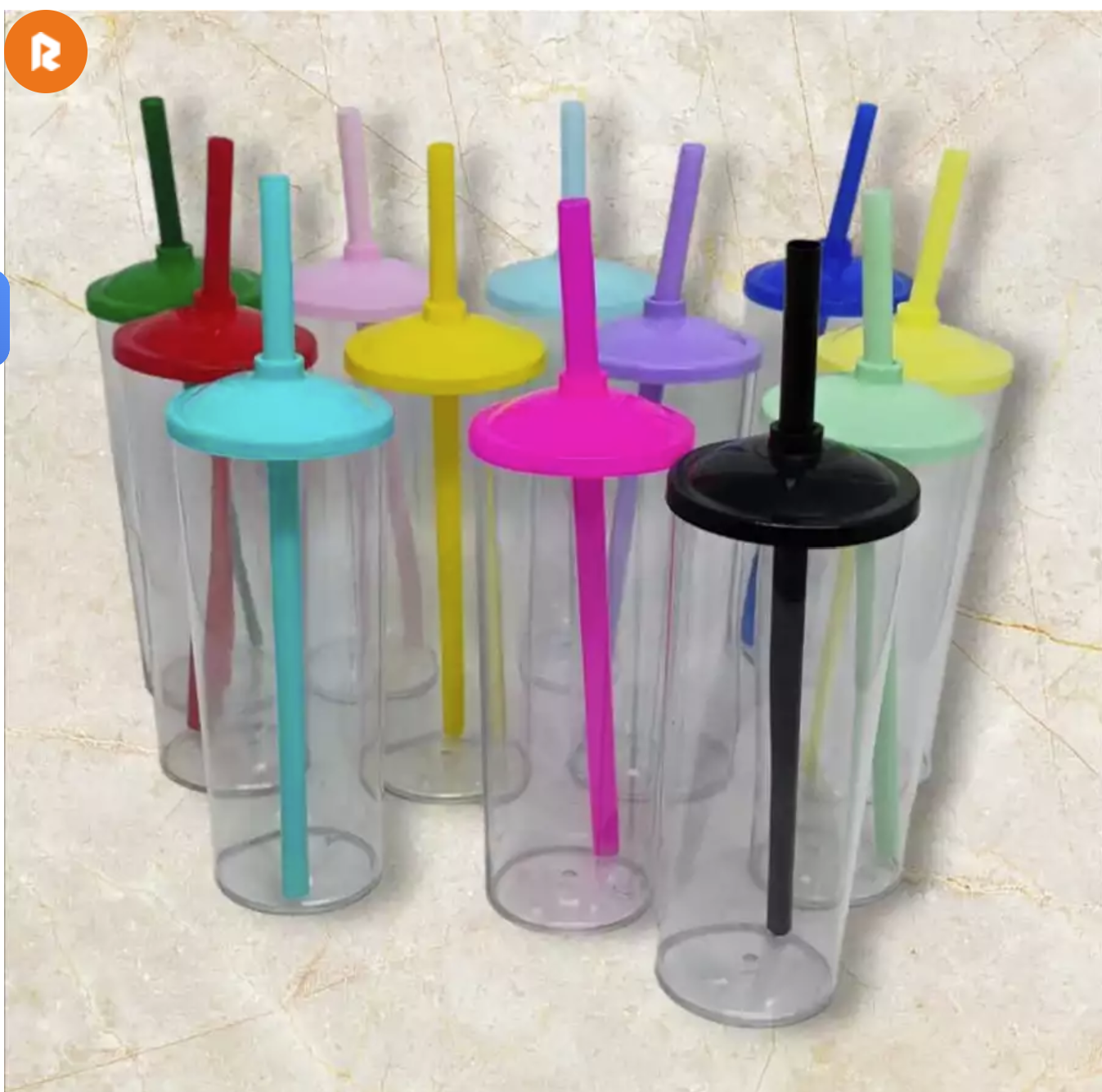 copo long drink transparente com tampa e canudo colorido 350 ml