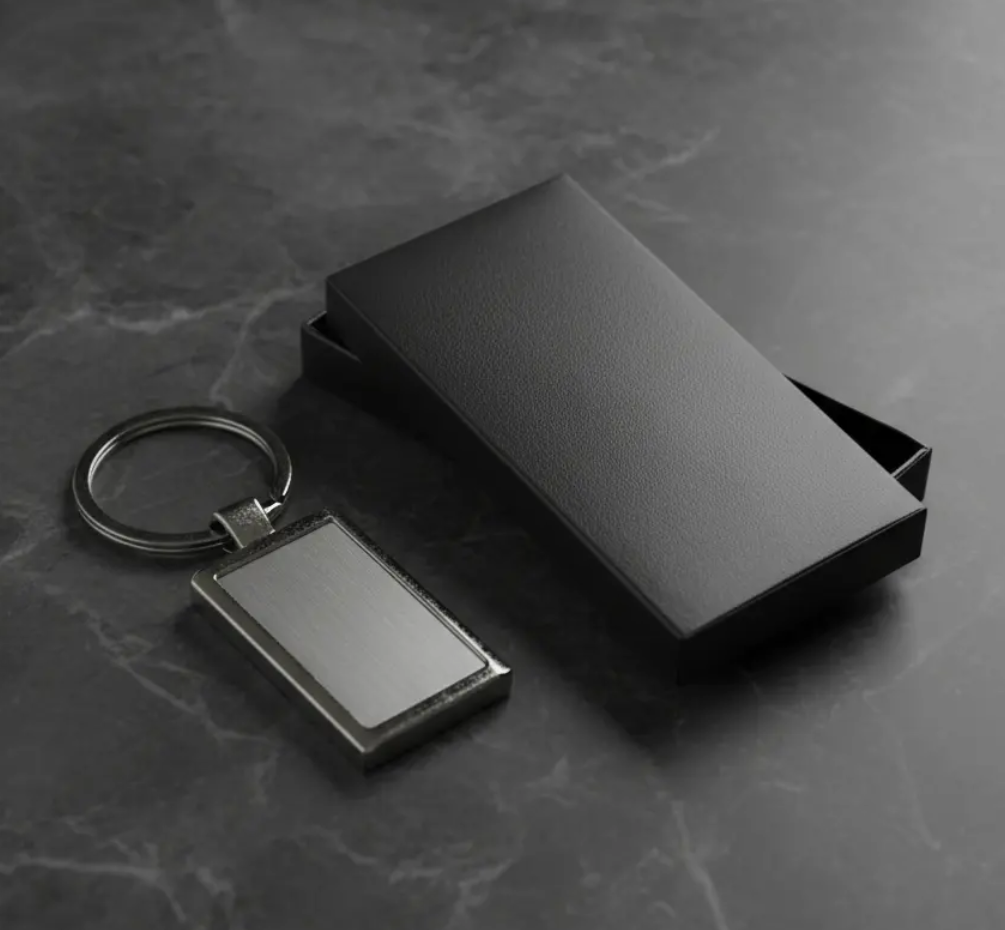Chaveiro retangular metal escovado Inox